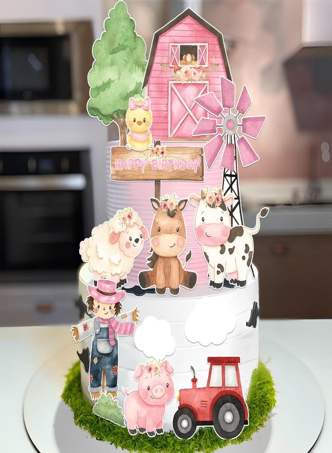 ELEFOCUS Pink Farm Cake Toppers for Farm Animals Birthday Decoration 14 Pcs Farm Animals Cake Becorations Birthday Party Supplies Cow Birthday Party Supplies - Image 5